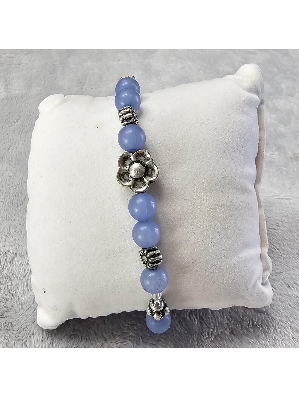 Xiomara Castro XC Blue Stone Bead Anklet Silver Tone Daisy Spacer Flower Signed